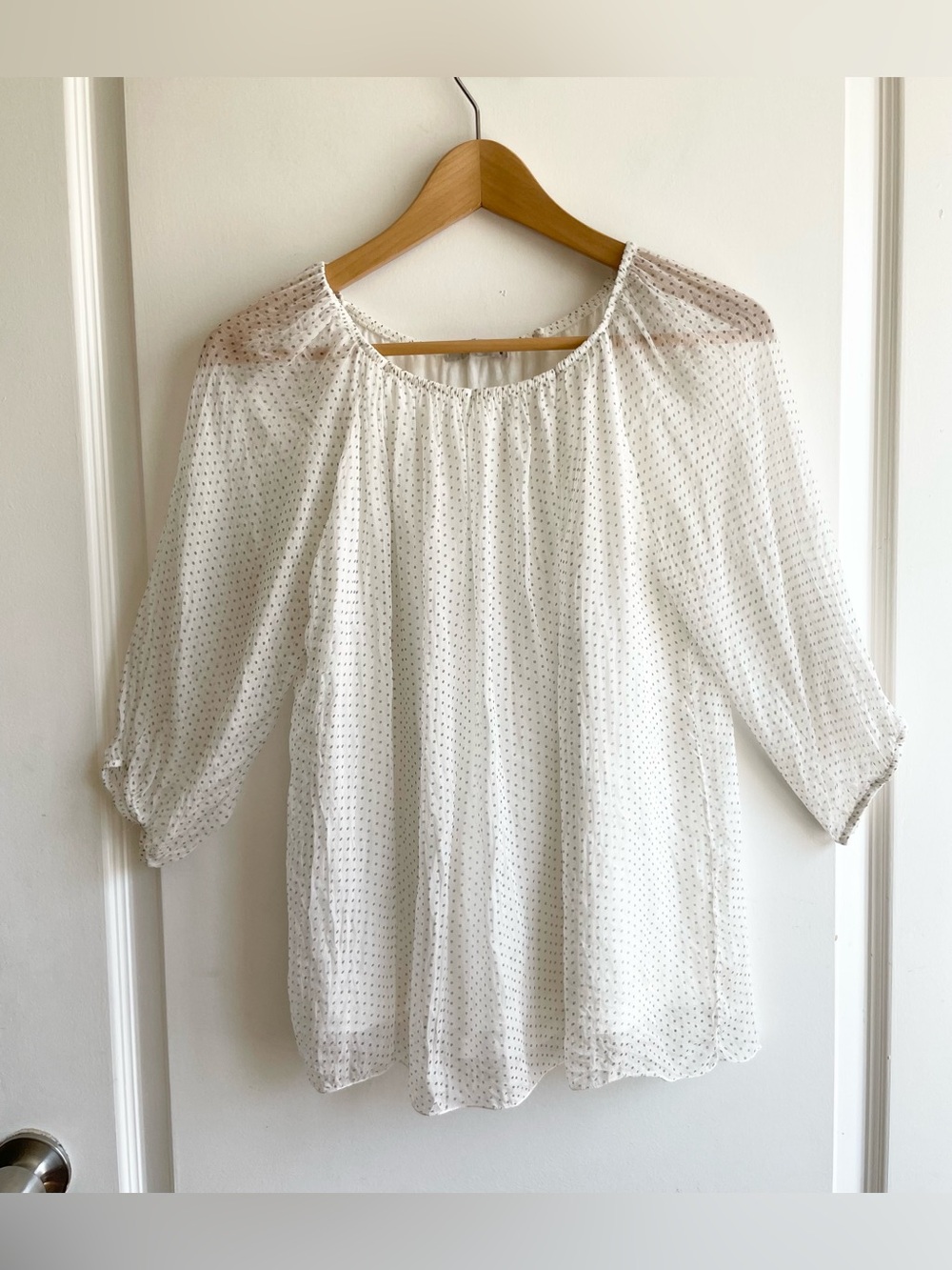 Viola Borghi Womens Silk Polka Dot Peasant Top Size M Flowy Lightweight Breezy